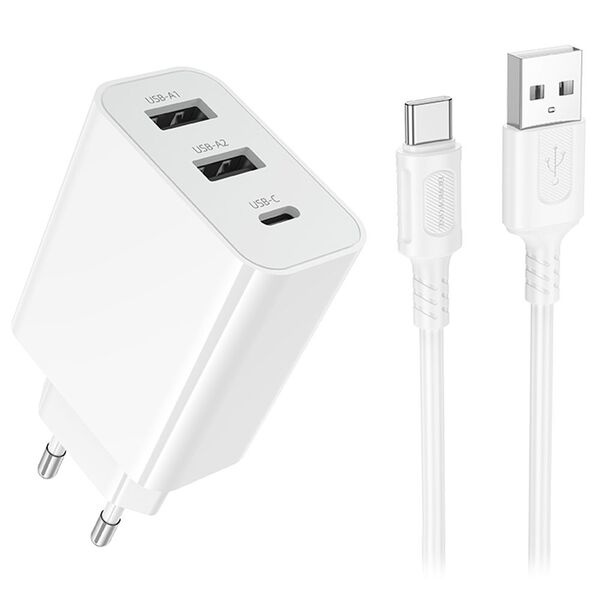 Зарядное устройство Borofone BA105A 15W USB-C+2USB + кабель Type-C Белый
