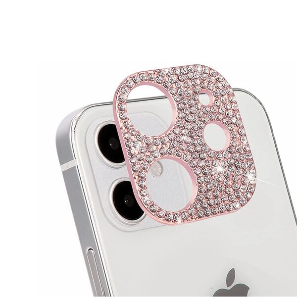 Защитное стекло для камеры iPhone 12 со стразами Розовое Золото