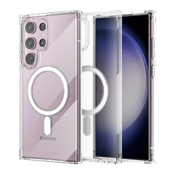 Чехол Samsung S23 Ultra накладка MagSafe cиликоновый Прозрачный