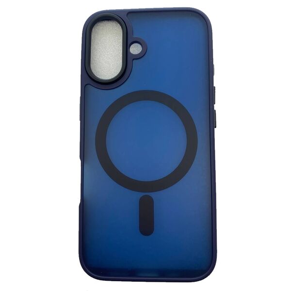 Чехол для iPhone 16 накладка MagSafe с цветными бортиками матовый Синий