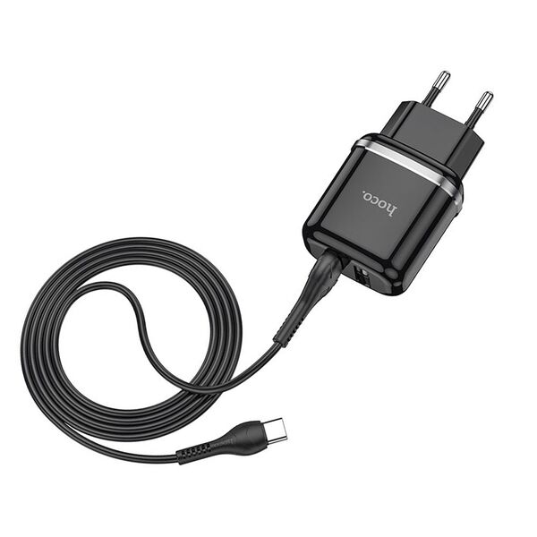 Зарядное устройство Hoco N4 2.4A 2USB + кабель Type-C Черный