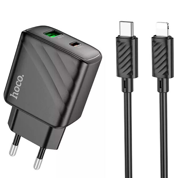 Зарядное устройство Hoco CS23A 30W USB-C+USB + кабель Type-C/Lightning Черный