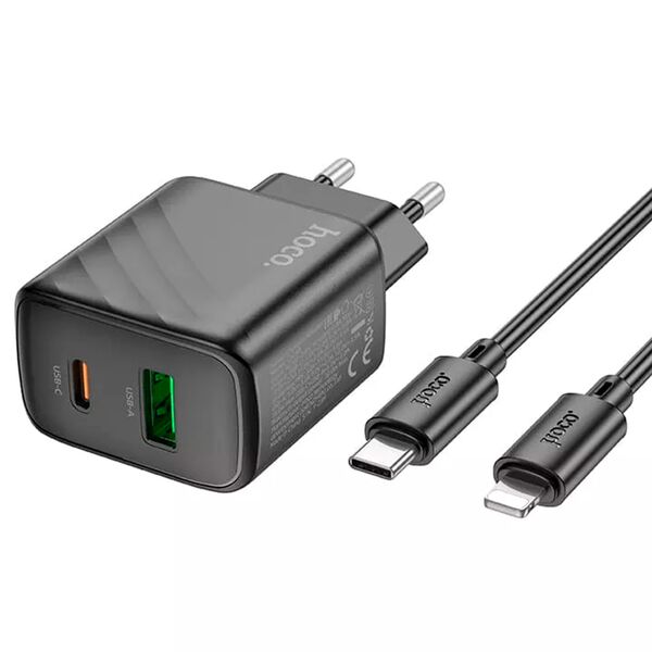 Зарядное устройство Hoco CS23A 30W USB-C+USB + кабель Type-C/Lightning Черный