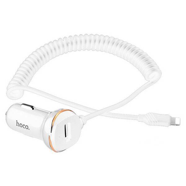 Автомобильное зарядное устройство Hoco Z14 3.4А + кабель Lightning витой Белый