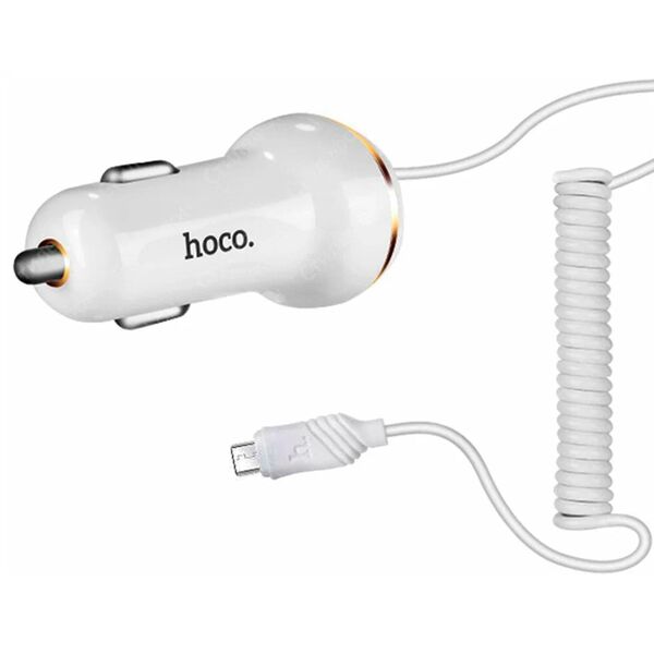 Автомобильное зарядное устройство Hoco Z14 3.4А + кабель Lightning витой Белый