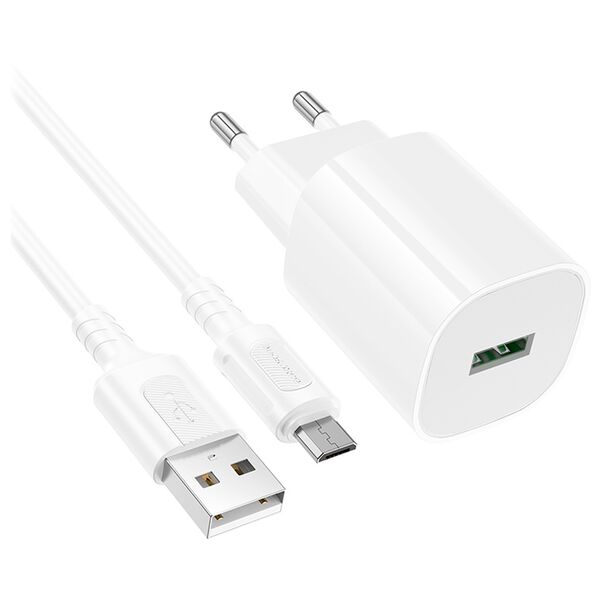 Зарядное устройство Borofone BA102A 18W USB + кабель Micro USB Белый