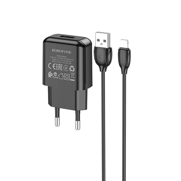 Зарядное устройство Borofone BA64A 2.1A + кабель Lightning Черный