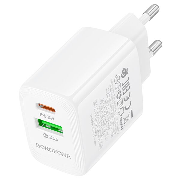 Зарядное устройство Borofone BN29 30W USB-C+USB + кабель Type-C/Type-C Белый