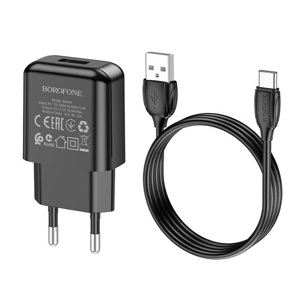 Зарядное устройство Borofone BA64A USB + кабель Type-C Черный