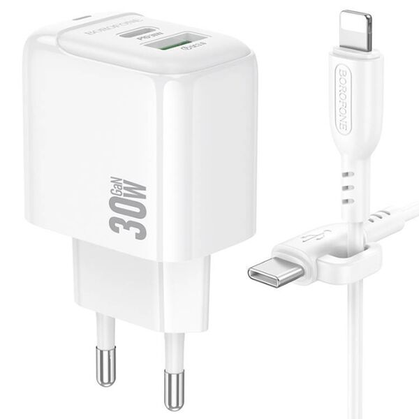 Зарядное устройство Borofone BAS45A 30W USB-C+USB + кабель Type-C/Lightning Белый