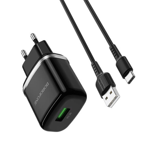 Зарядное устройство Borofone BA36A 18W USB + кабель Type-C Черный