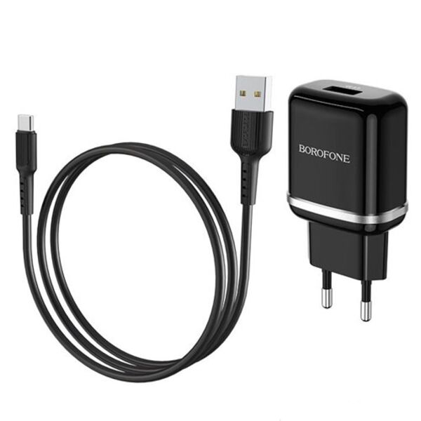 Зарядное устройство Borofone BA36A 18W USB + кабель Type-C Черный