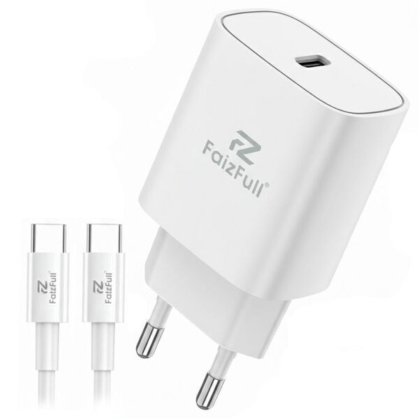Зарядное устройство FaizFull FC204 25W USB-C + кабель Type-C/Type-C Белый