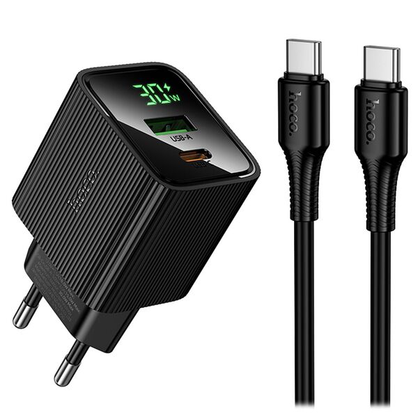 Зарядное устройство Hoco CS84A 30W USB-C+USB + кабель Type-C/Type-C Черный