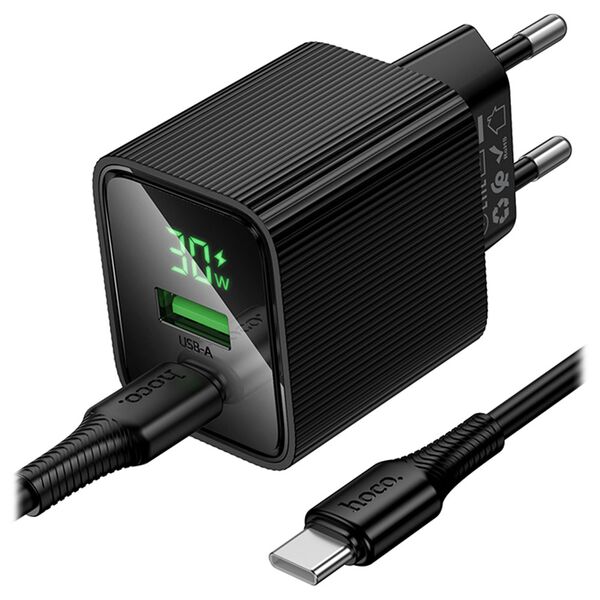 Зарядное устройство Hoco CS84A 30W USB-C+USB + кабель Type-C/Type-C Черный