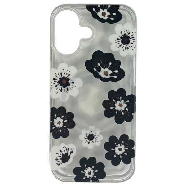 Чехол для iPhone 17 накладка Цветы Прозрачный/черный