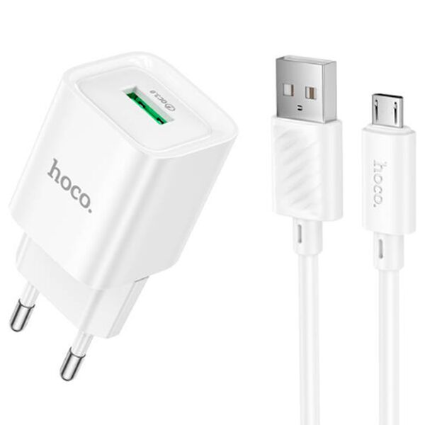 Зарядное устройство Hoco C145A 18W USB + кабель Micro USB Белый