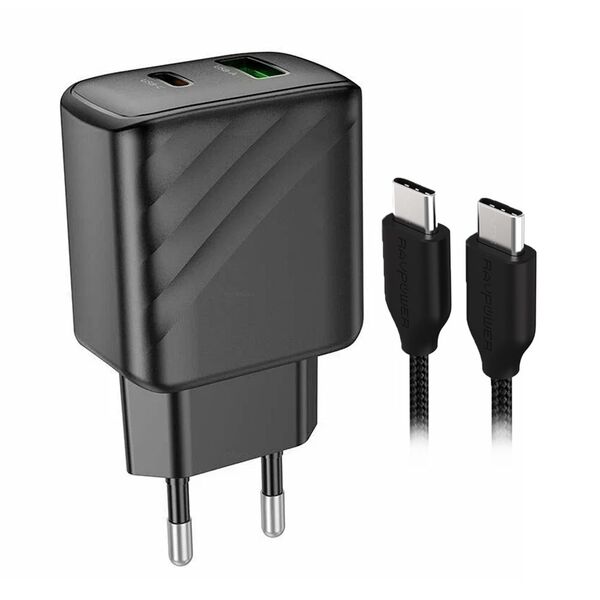 Зарядное устройство Hoco CS23A 30W USB-C+USB + кабель Type-C/Type-C Черный