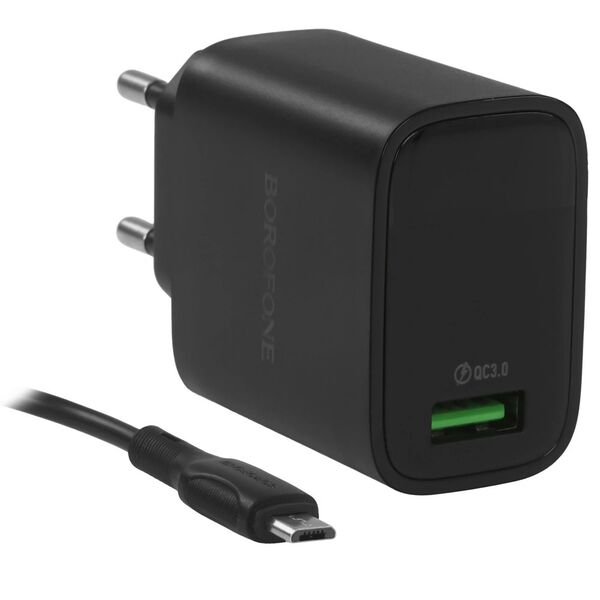 Зарядное устройство Borofone BA95A 18W USB + кабель Micro USB Черный