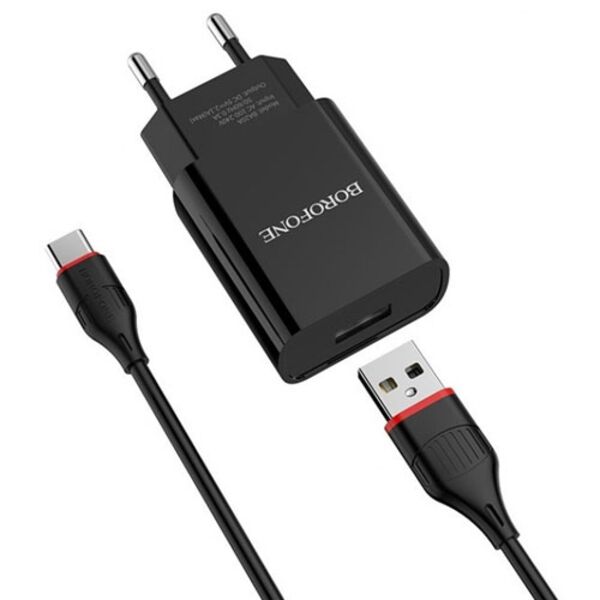 Зарядное устройство Borofone BA20A 10W USB + кабель Type-C Черный