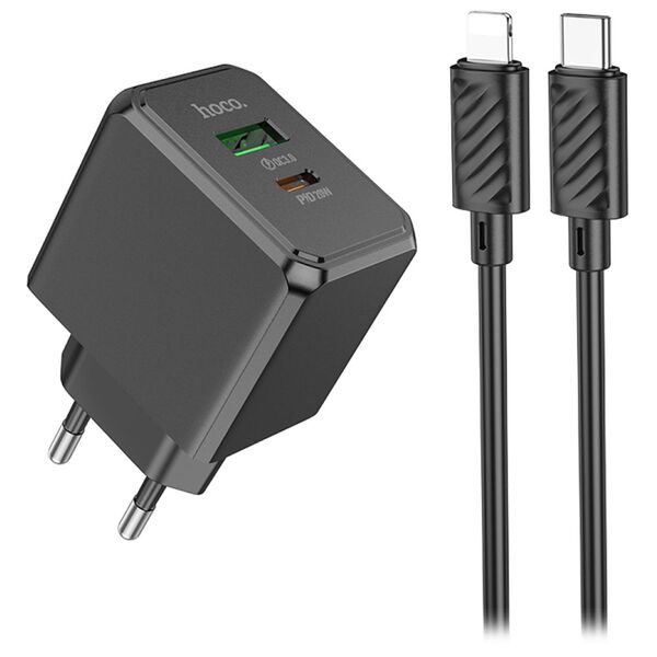 Зарядное устройство Hoco CS14A 20W USB-C+USB + кабель Type-C/Type-C Черный