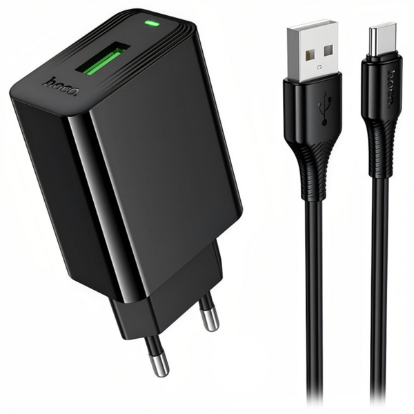 Зарядное устройство Hoco CS92A 18W USB + кабель Type-C Черный