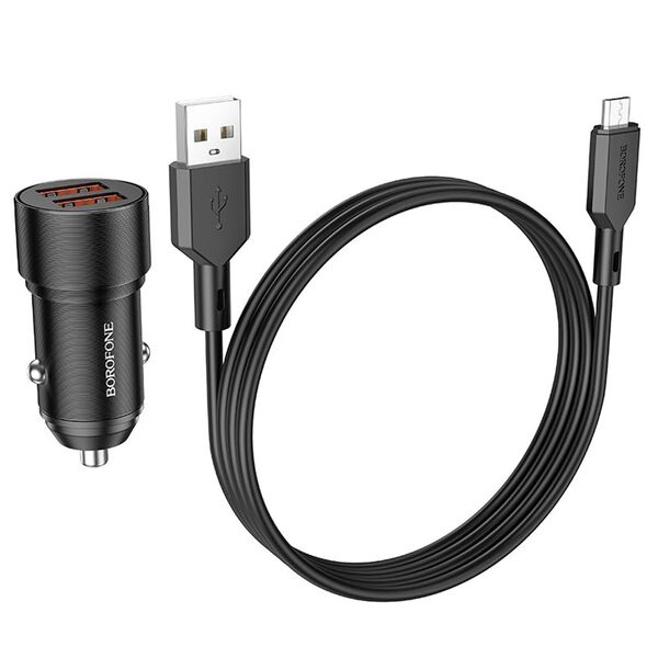 Автомобильное зарядное устройство Borofone BZ19B 2USB + кабель Micro USB Черный