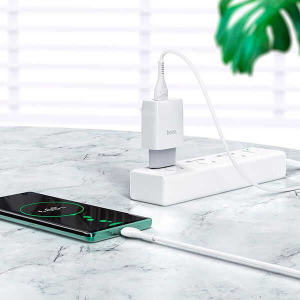 Зарядное устройство Hoco C72Q 18W USB + кабель Type-C Белый