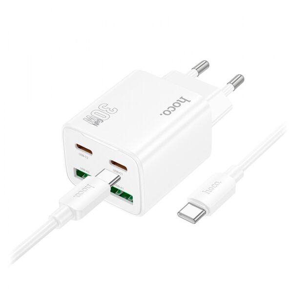 Зарядное устройство Hoco N56 30W 2USB-C+2USB + кабель Type-C/Type-C Белый