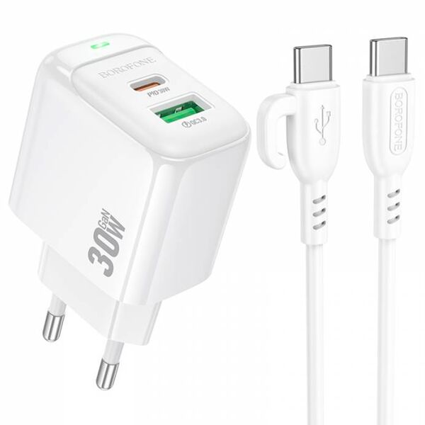 Зарядное устройство Borofone BAS45A 30W USB-C+USB + кабель Type-C/Type-C Белый