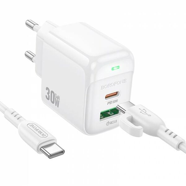 Зарядное устройство Borofone BAS45A 30W USB-C+USB + кабель Type-C/Type-C Белый