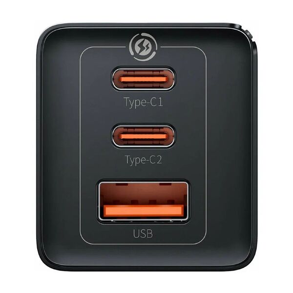 Зарядное устройство Baseus GaN5 Pro Ultra-Slim 65W USB-C+USB+EU + кабель Type-C/Type-C Черный