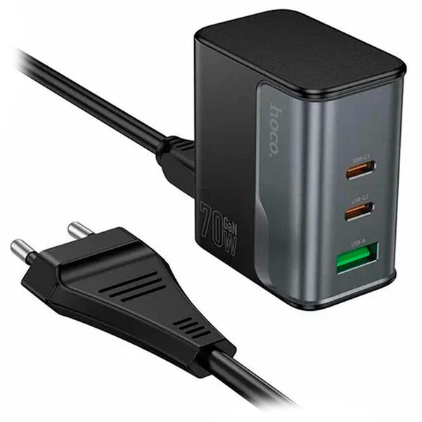 Зарядное устройство Hoco CS76A 70W 2USB-C+USB + кабель EU Черный