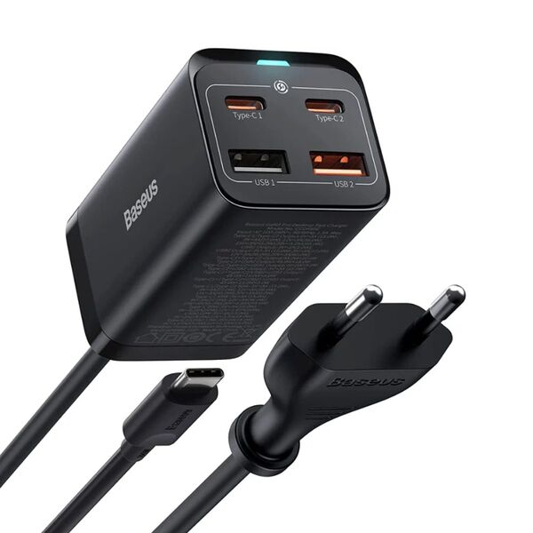 Зарядное устройство Baseus GaN3 Pro 100W 2USB-C+2USB + кабель EU Черный