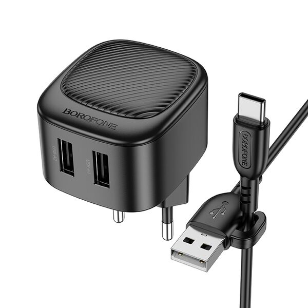 Зарядное устройство Borofone BAS21A 10.5W 2USB + кабель Type-C Черный