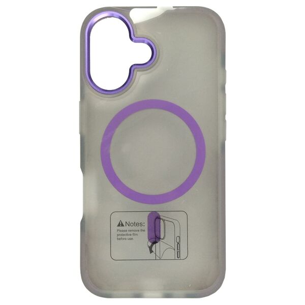 Чехол для iPhone 16 накладка SMTT MagSafe матовый Серый/Сиреневый