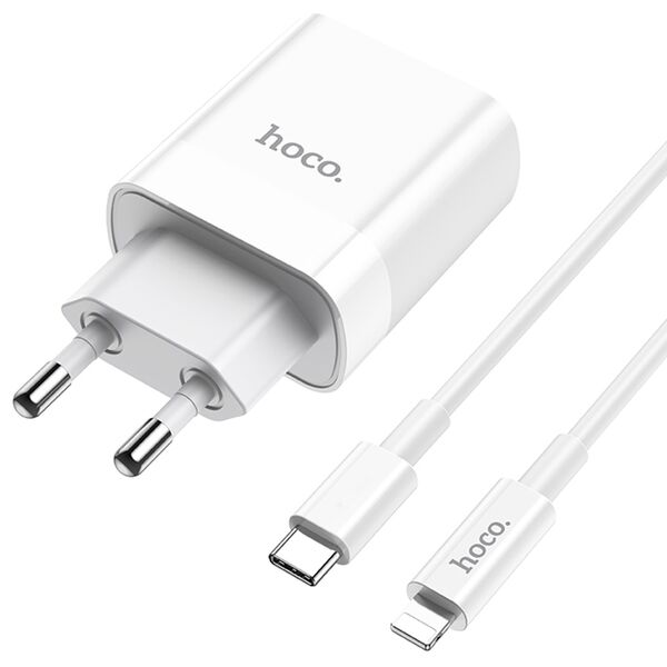 Зарядное устройство Hoco C80A 20W USB-C+USB + кабель Type-C/Lightning 1м Белый