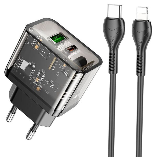 Зарядное устройство Hoco N34 20W USB-C+USB + кабель Type-C/Lightning Черный