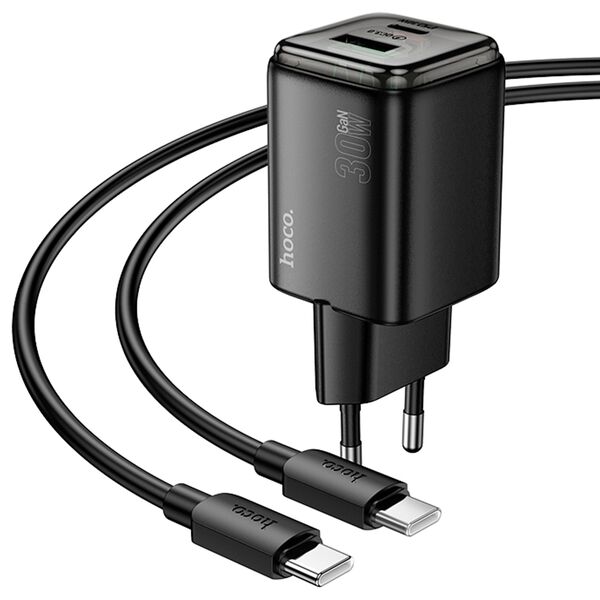 Зарядное устройство Hoco N53 30W USB-C+USB + кабель Type-C/Type-C Черный