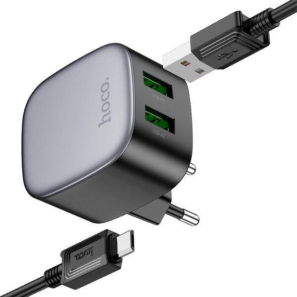 Зарядное устройство Hoco CS34A 20W 2USB + кабель Micro USB Черный