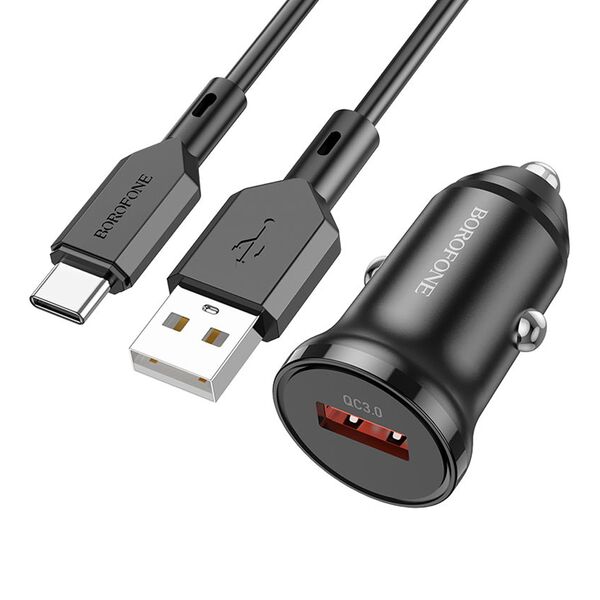 Автомобильное зарядное устройство Borofone BZ18 USB 3.0А + кабель Type-C Черный
