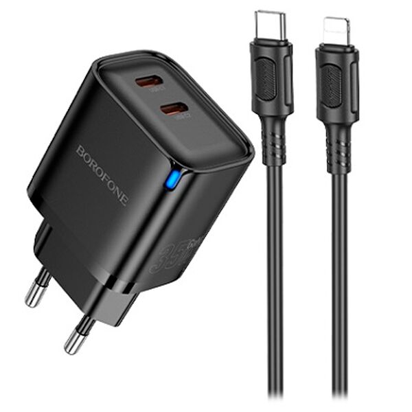 Зарядное устройство Borofone BA85A 35W 2USB-C + кабель Type-C/lightning Черный