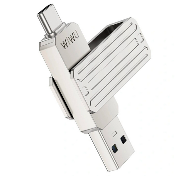 Флеш память USB 256Gb Wiwu 3.2 OTG/Type-C Серебряный