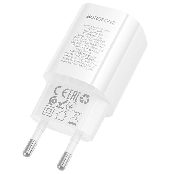 Зарядное устройство Borofone BA104A 20W USB-C+USB Белый