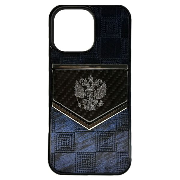 Чехол для iPhone 16 Pro Max накладка Герб Комби Черный/синий