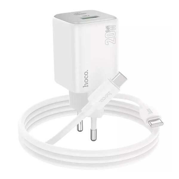 Зарядное устройство Hoco N41 USB-C+USB 20W + кабель Type-C/Type-C Белый