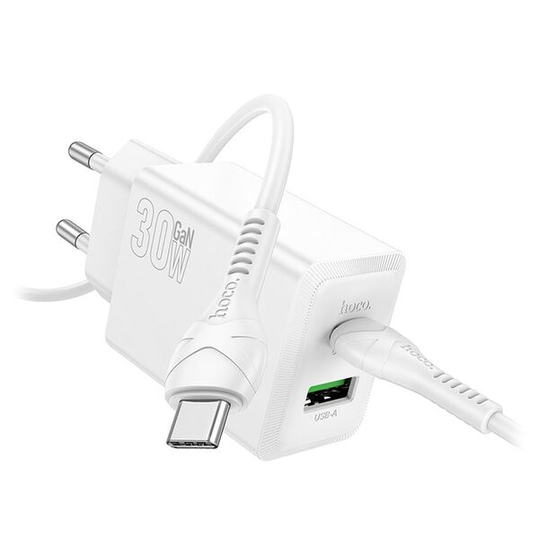 Зарядное устройство Hoco N71 30W USB-С+USB + кабель Type-C/Type-C Белый
