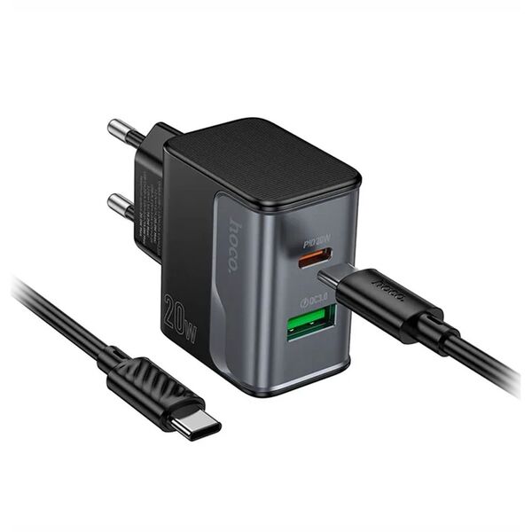 Зарядное устройство Hoco CS71A 20W USB-C+USB + кабель Type-C/Type-C Черный