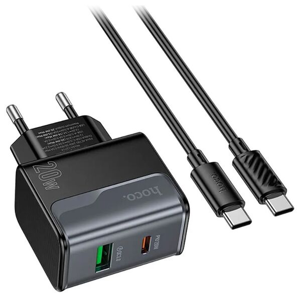Зарядное устройство Hoco CS71A 20W USB-C+USB + кабель Type-C/Type-C Черный