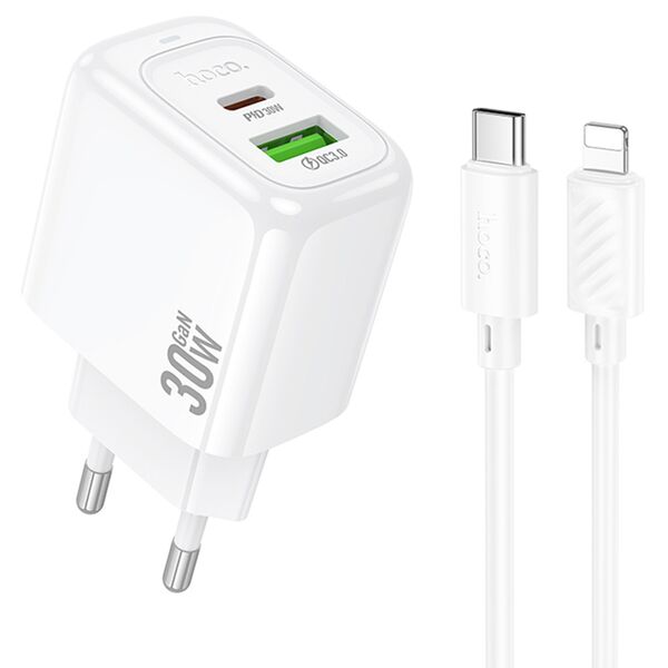 Зарядное устройство Hoco CS55A 30W USB-C+USB + кабель Type-C/Lightning Белый